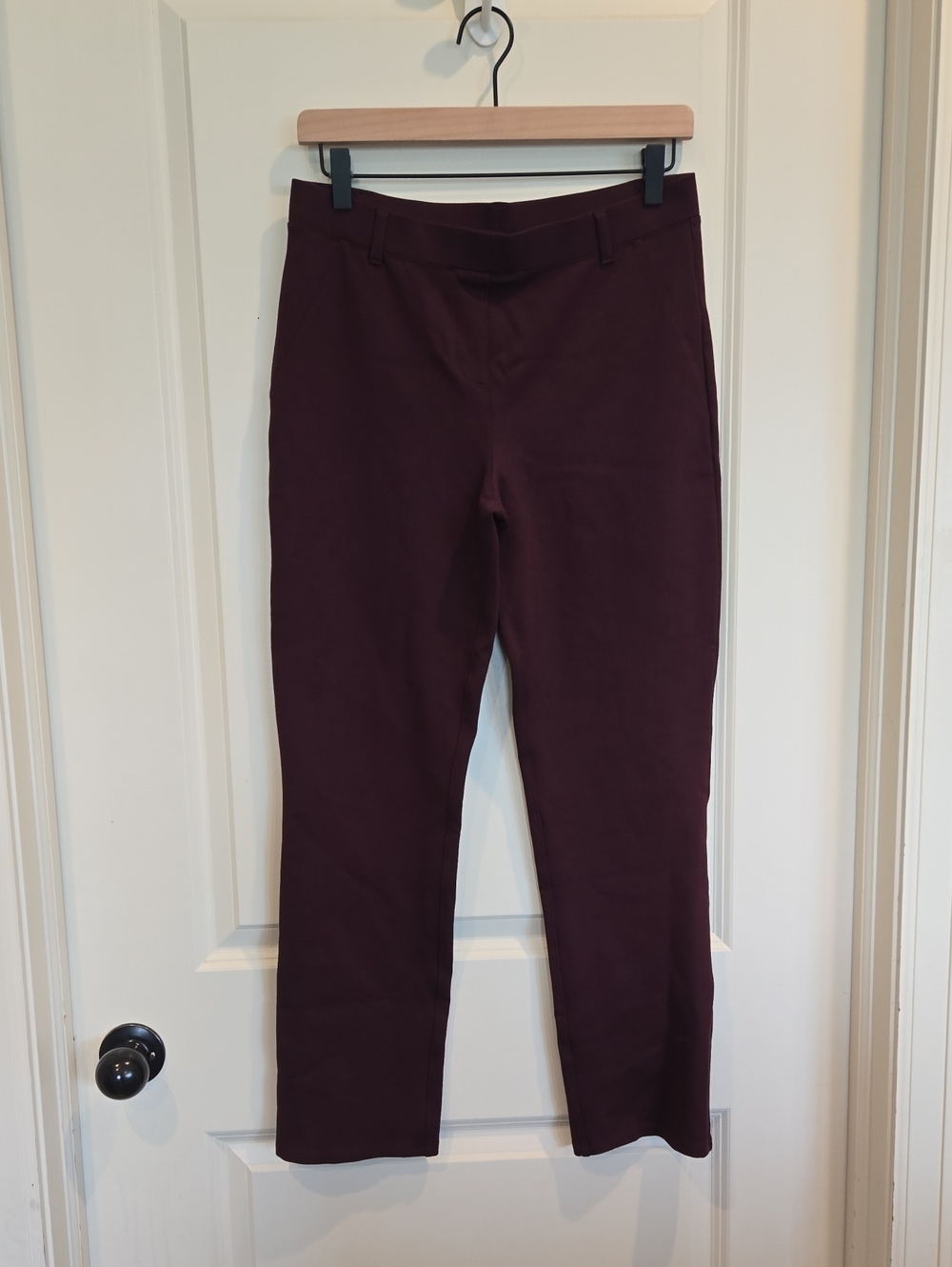 Quince Ultra Stretch Ponte Straight-Leg Pants in Burgundy